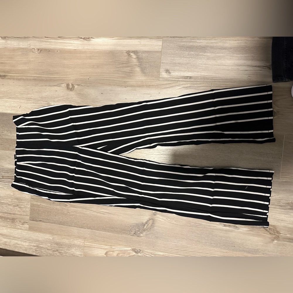 Pants with black white stripes